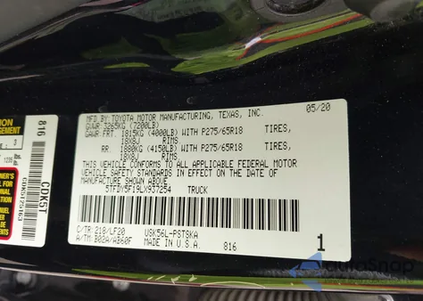 2020 Toyota Tundra Trd Pro из США, поврежденный, VIN 5TFDY5F19LX937254